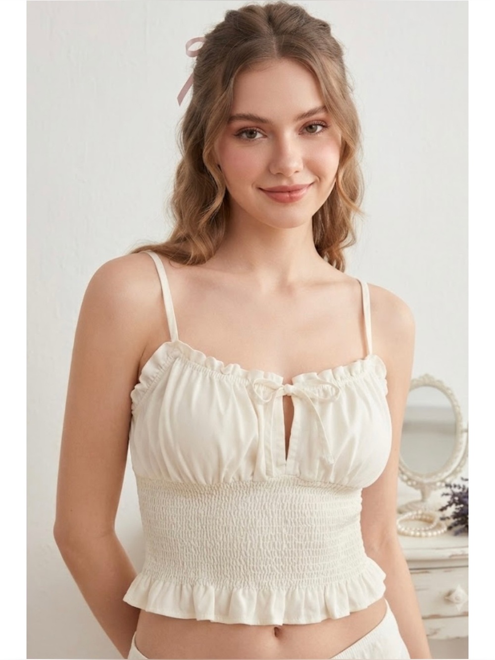 Forever 21 Milkmaid Cottagecore Smocked Ruffle Tank Top